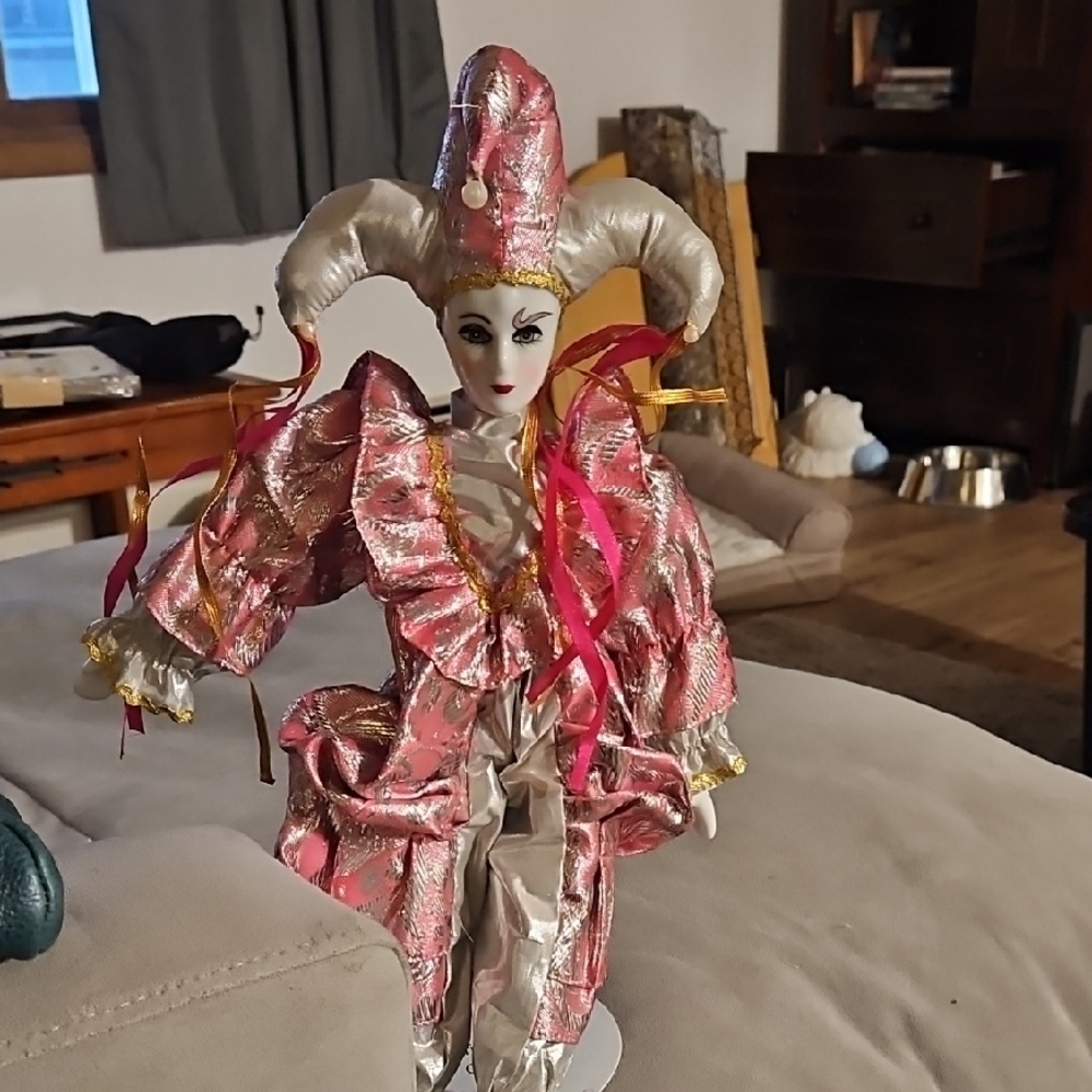 Elegant Pink and Gold Jester Figurine